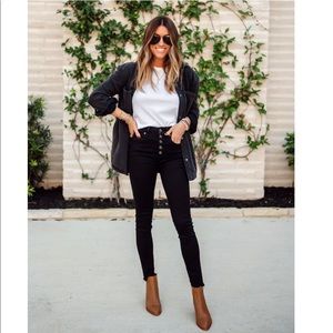 Abercrombie & Fitch super skinny high rise ankle jean with button detail.